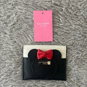 Kate Spade Black and Cream Card Holder with Red Bow